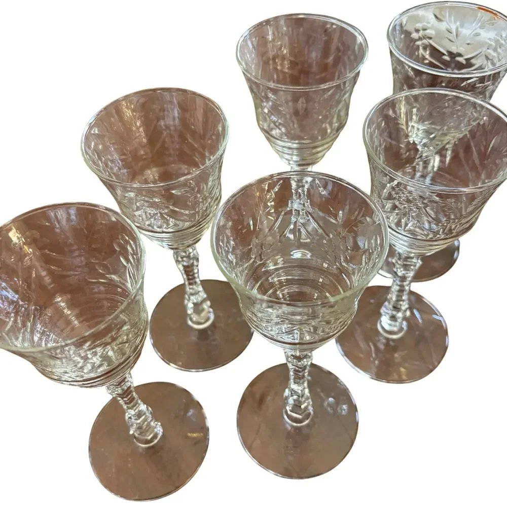 Vintage Rock Sharpe Arctic Rose crystal wine glasses SET of 6 mid century era